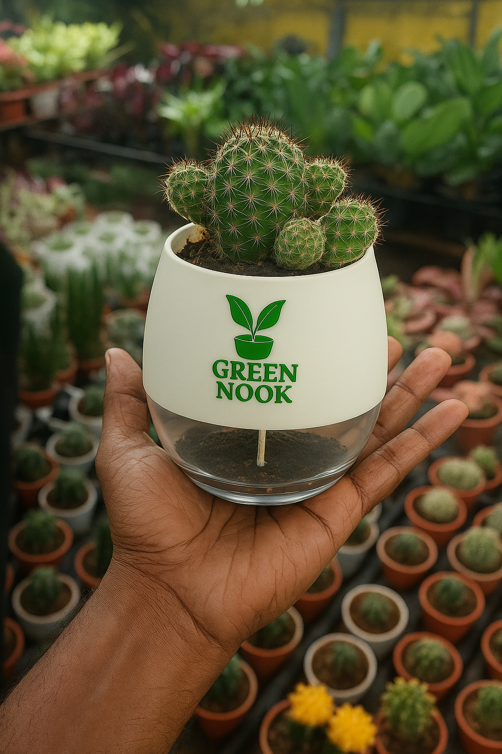 Noto Cactus rutilant plant live indoor plant with self watering pot.