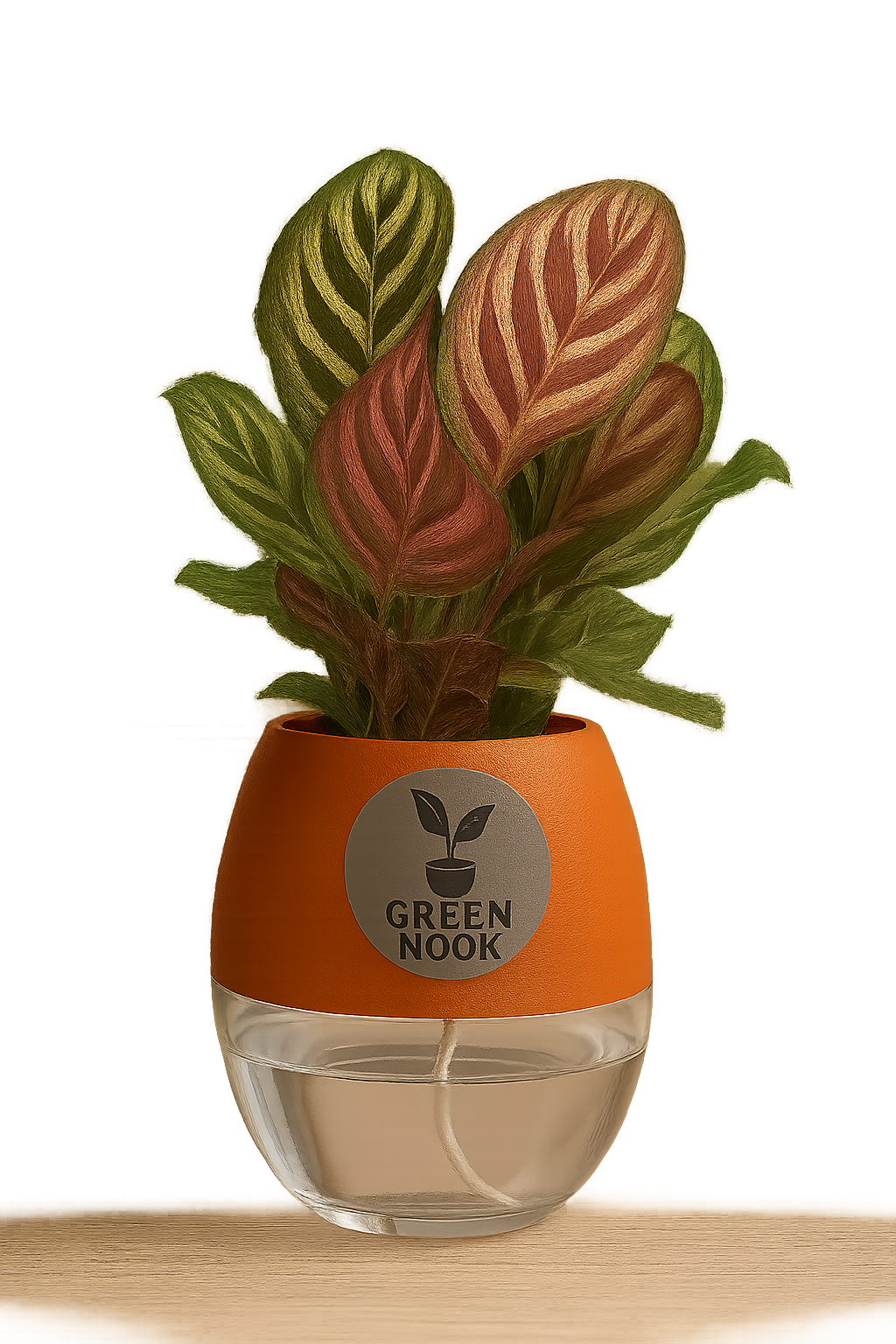 Calathea Peacock Makoyana plant live air purifying indoor plant with self watering pot.