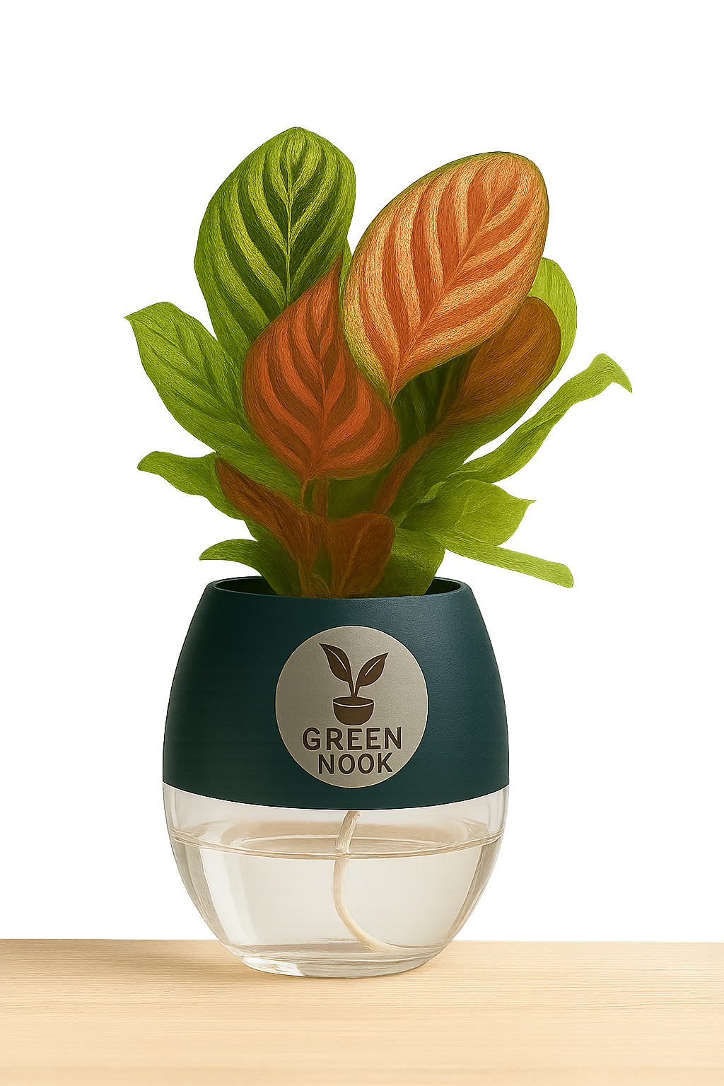 Calathea Peacock Makoyana plant live air purifying indoor plant with self watering pot.