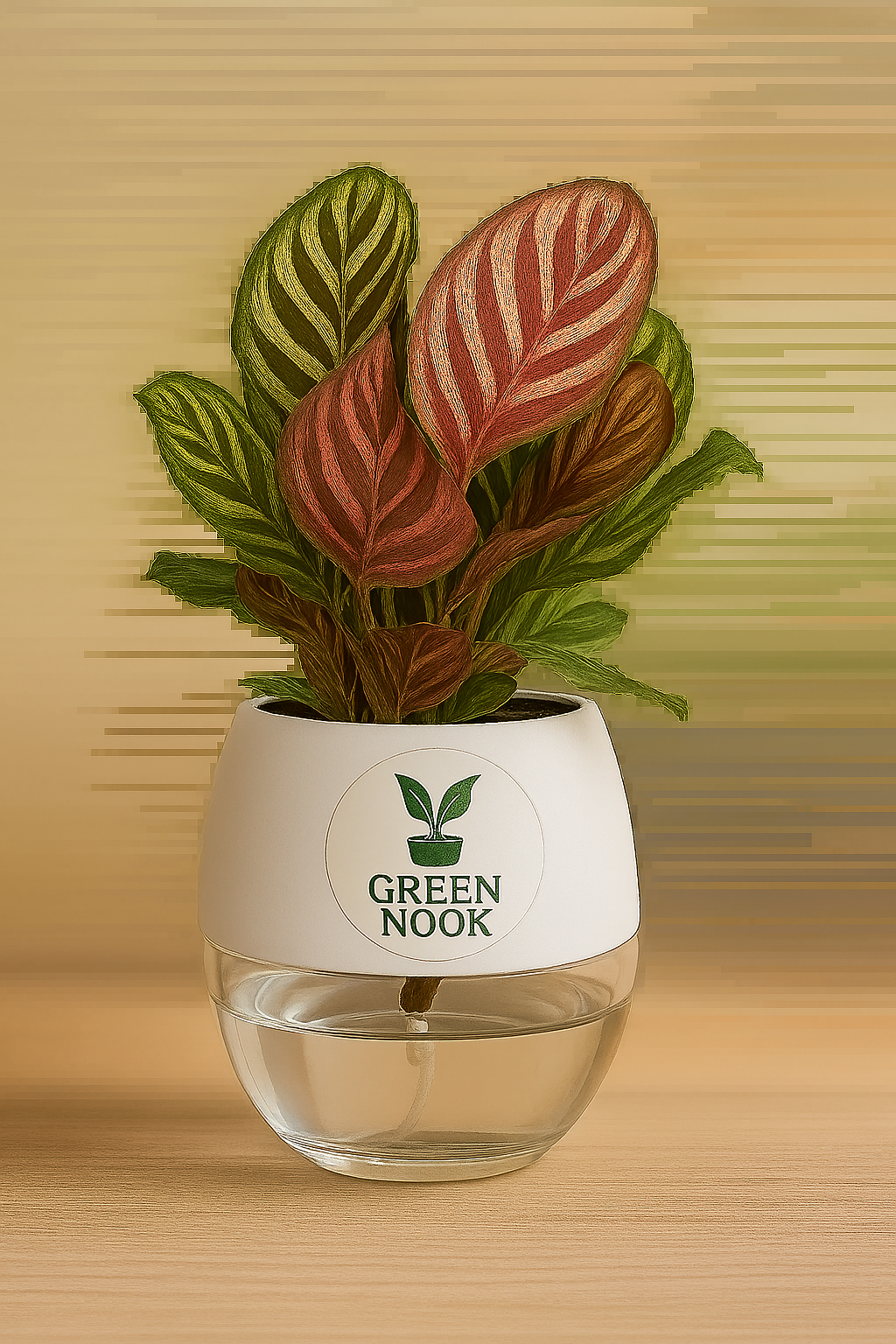 Calathea Peacock Makoyana plant live air purifying indoor plant with self watering pot.