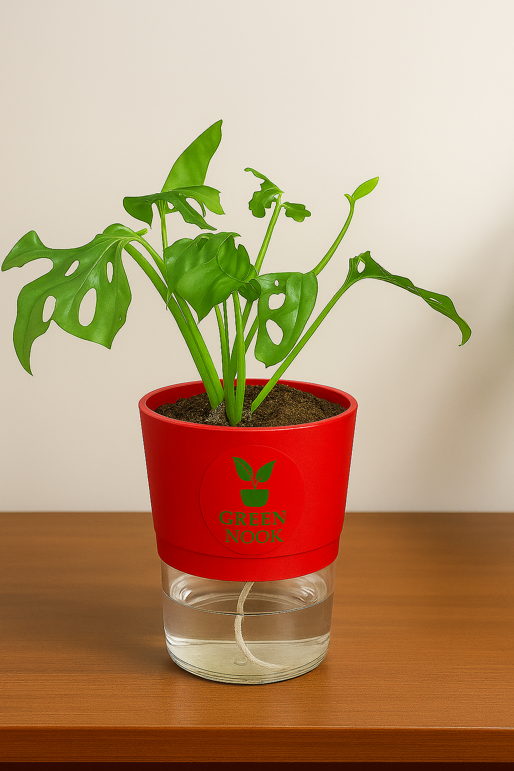 Philodendron Broken Heart live indoor plant with self watering pot.