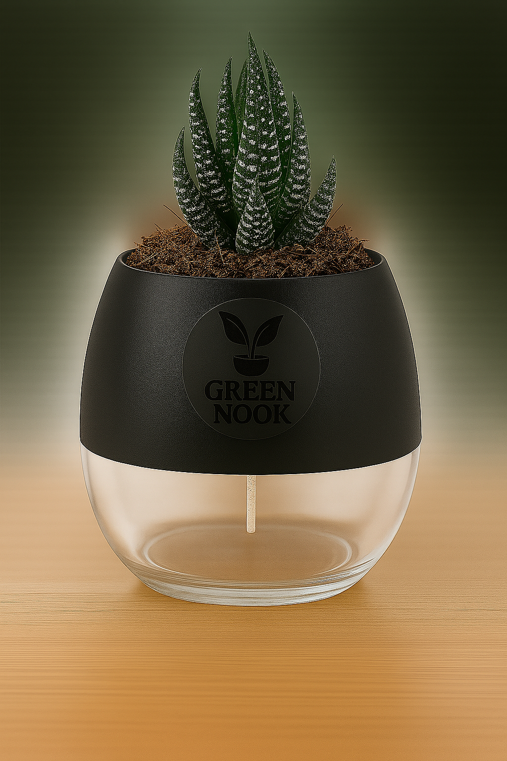 Zebra Haworthia succulent plant live indoor plant with self watering pot.
