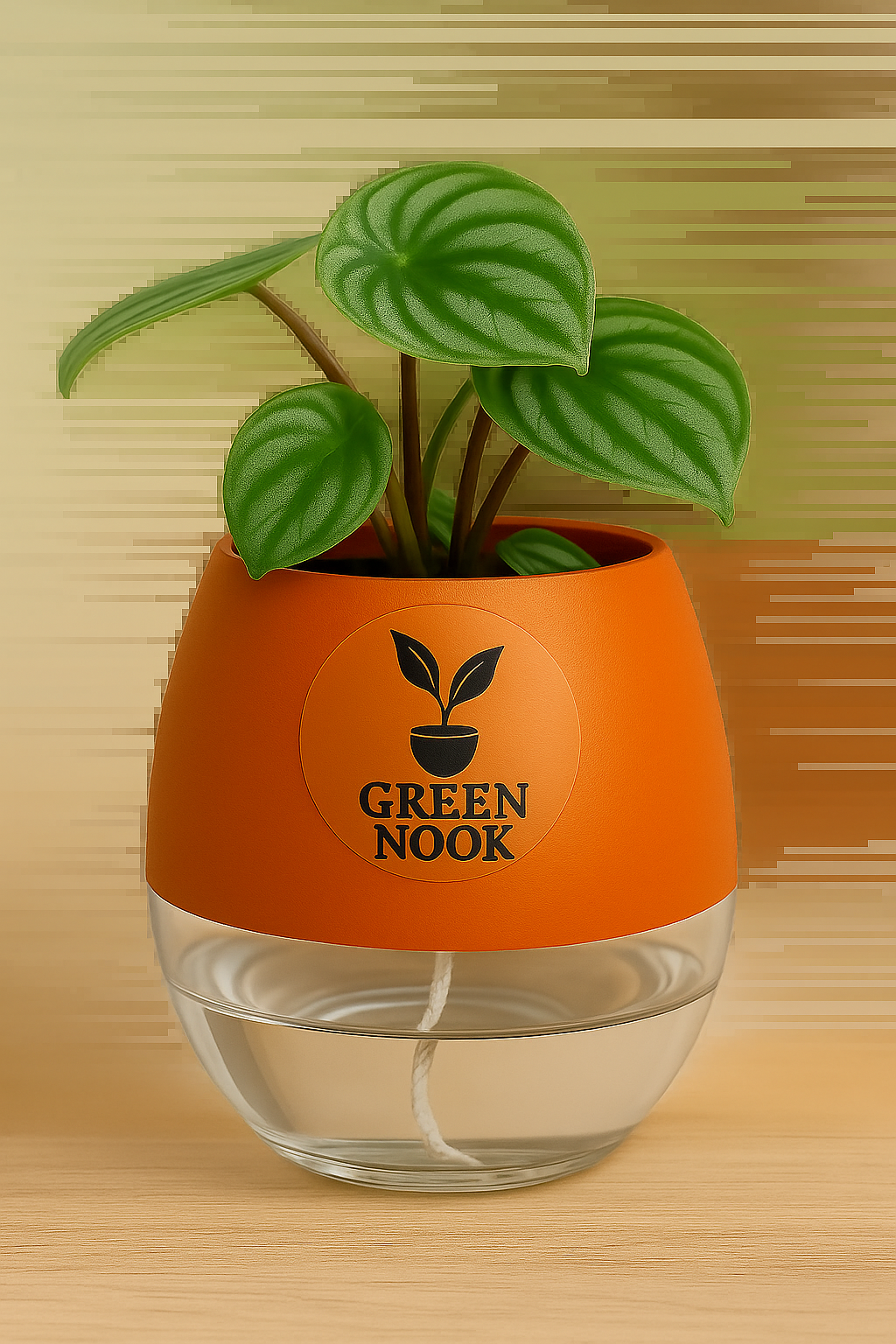 Peperomia Watermelon live indoor plant with self watering pot.