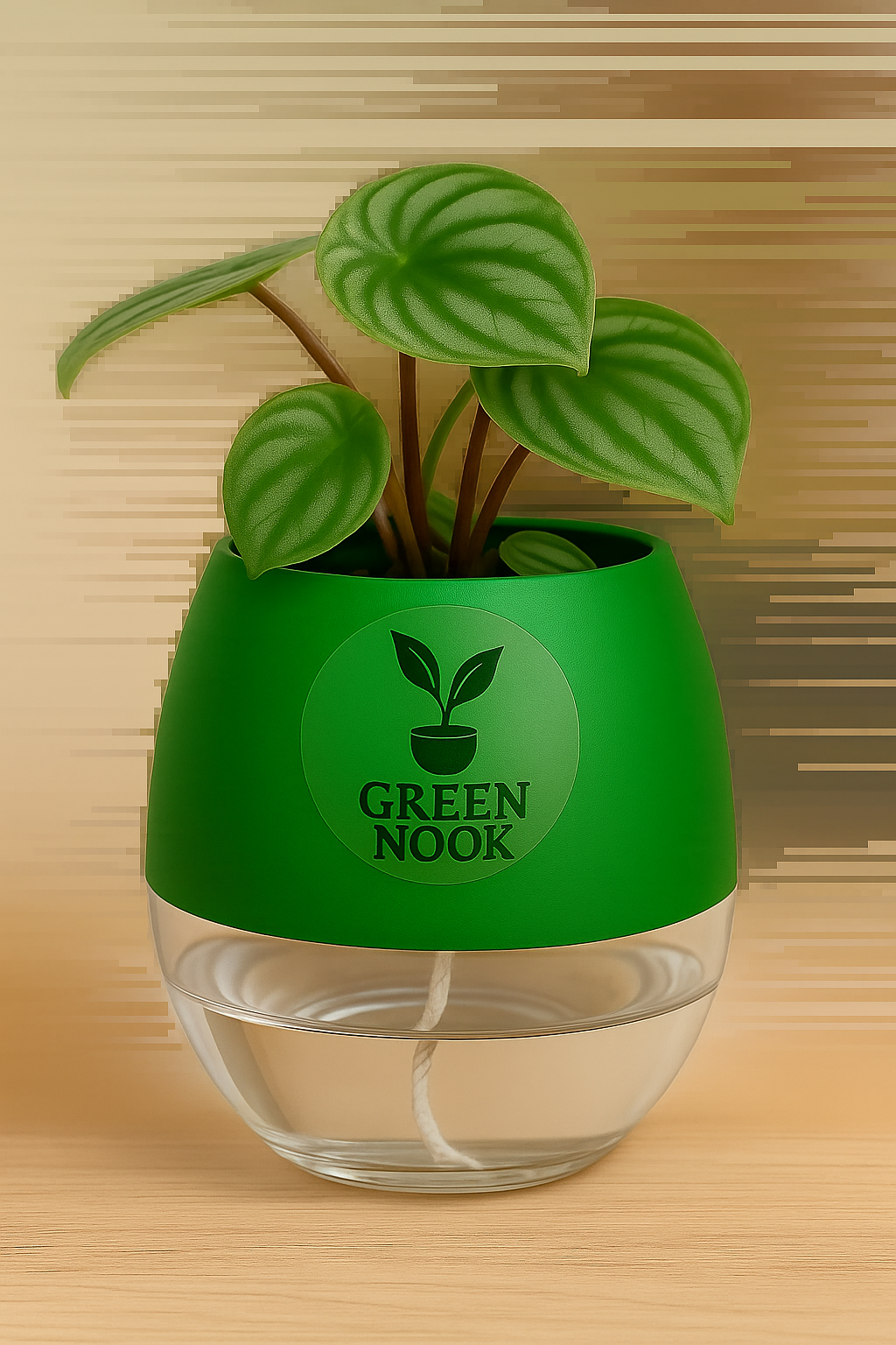 Peperomia Watermelon live indoor plant with self watering pot.